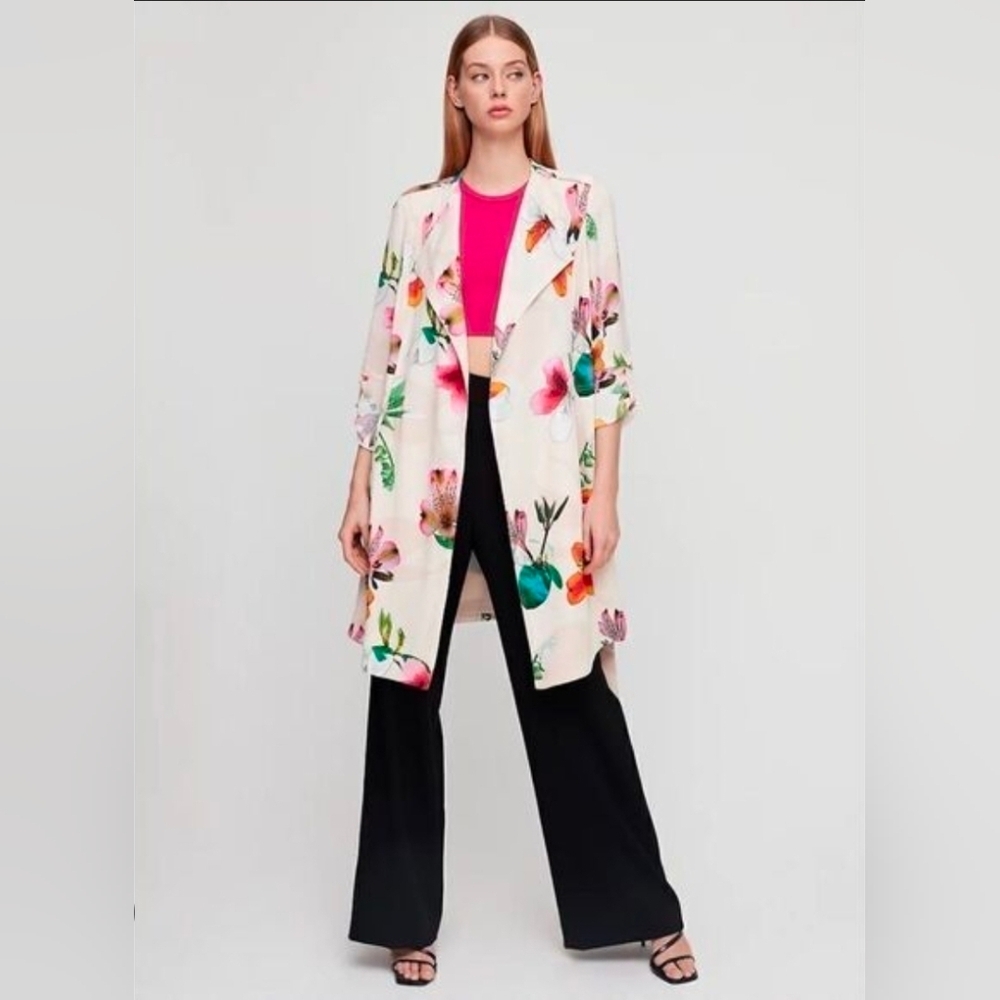 Aritzia Babaton Quincey Floral Duster Trench Jacket Sz XS